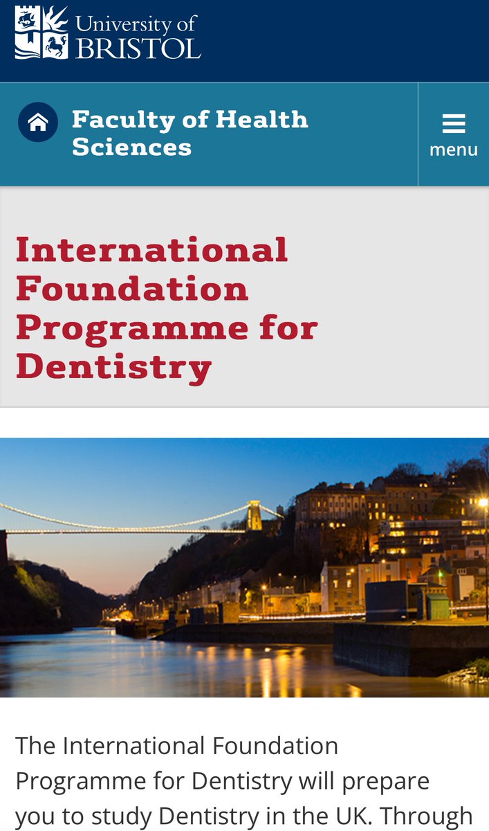 Applications for International Foundation Programme for Dentistry at University of Bristol are now open for September 2024 intake. Please visit the website for further info.
@BristolUni @BrisHealthSci @Brisdental #IFP #InternationalFoundation #dentistry #UKDegree