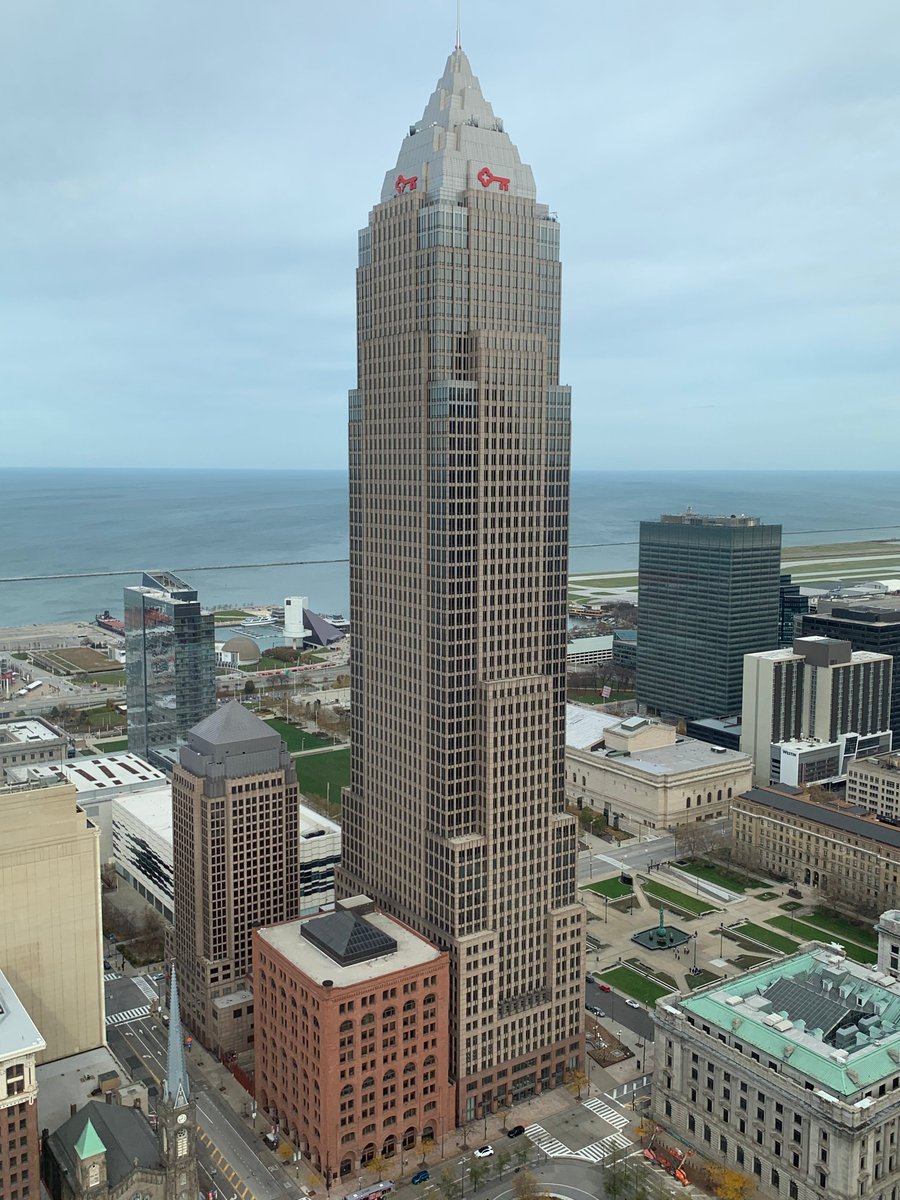 This is the 57 story Key Tower in Cleveland. At 947 feet, it's the tallest building in the city. The ship that crashed in Baltimore is 948 feet.