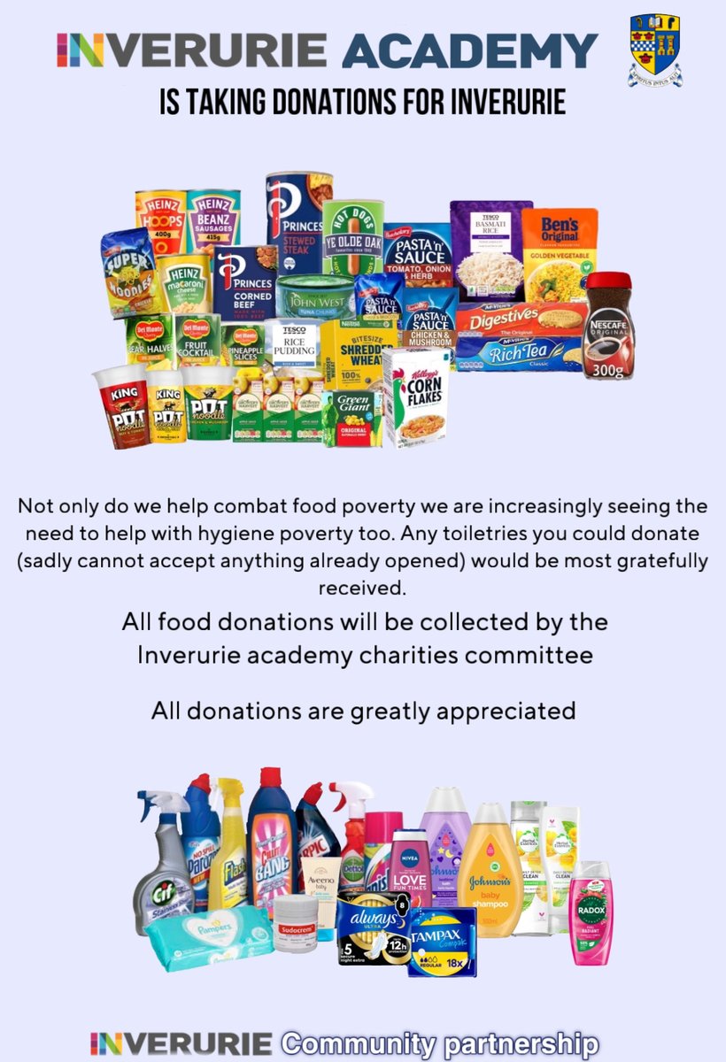 Dress down day on Thursday - bring an item for the foodbank - suggested items below #inclusion #respect