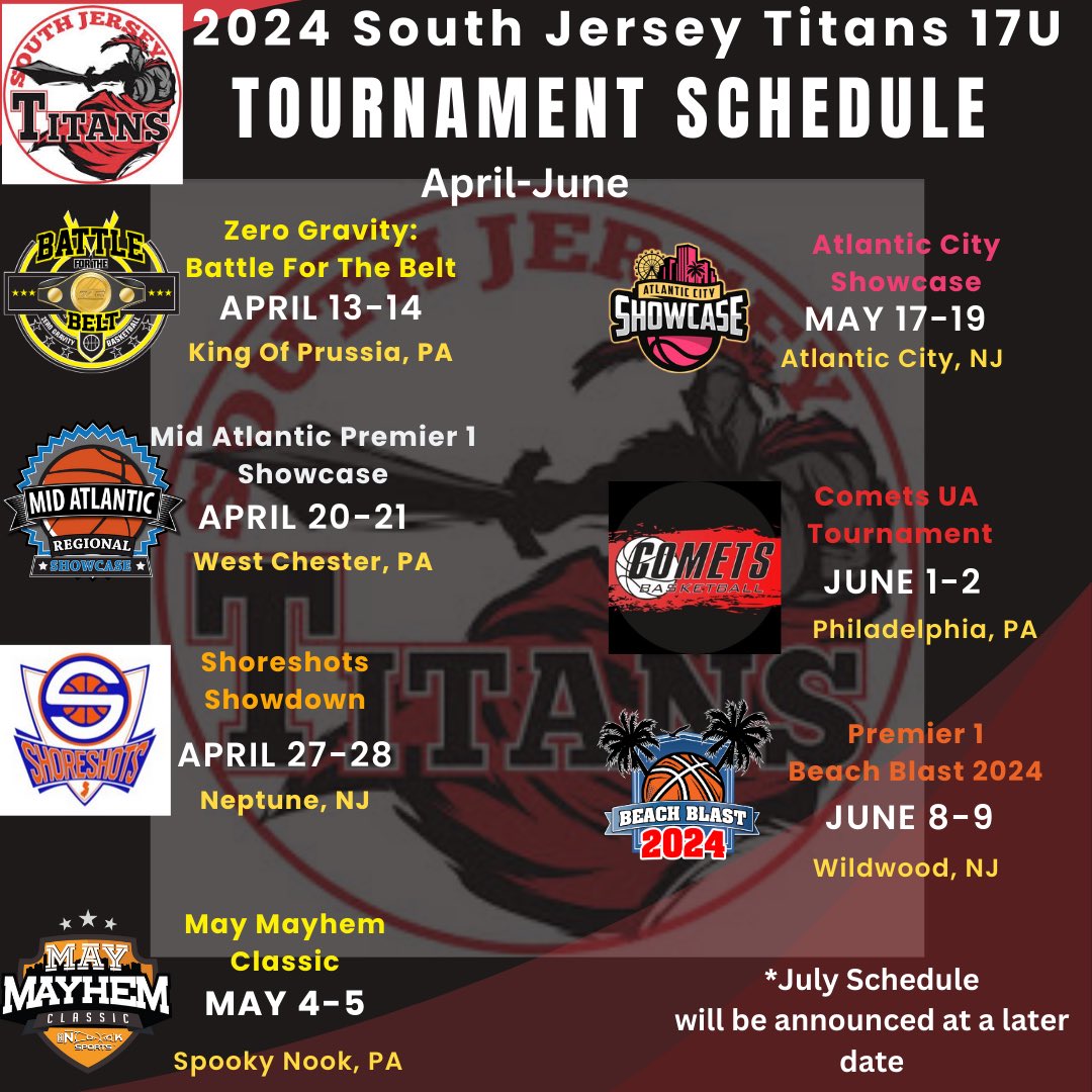 🏀AAU Season 🏀starting soon. Here is our schedule so far: Let's go!!!