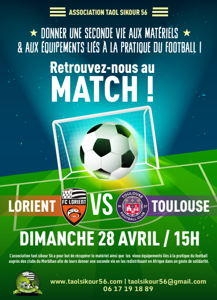 taolsikour56's tweet photo. C'est reparti pour une 3éme collecte au Moustoir le 28 Avril lors de Lorient -Toulouse, encore merci au FC Lorient pous son soutien.
Nous avons besoin de chaussures de football surtout nos jeunes footeux du continent Africain, je compte sur vous, plus d'infos prochainement.... https://t.co/y8wlGi387z