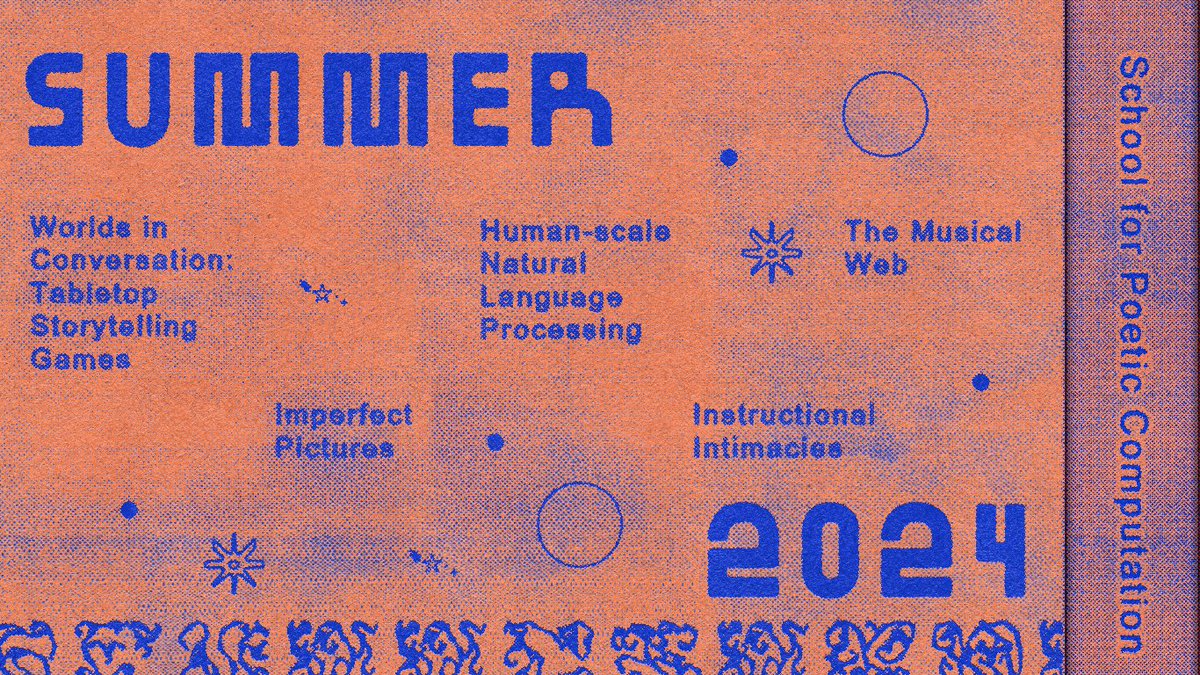 sfpc's tweet image. ༄｡ Announcing Summer 2024 ༄｡°

In the midst of political crises, we&apos;re building a world to hold our collective dreams. Join us online for 5 classes reimagining linguistic instruction, photography, natural language processing, musical experience &amp;amp; games

sfpc.study/sessions/summe…