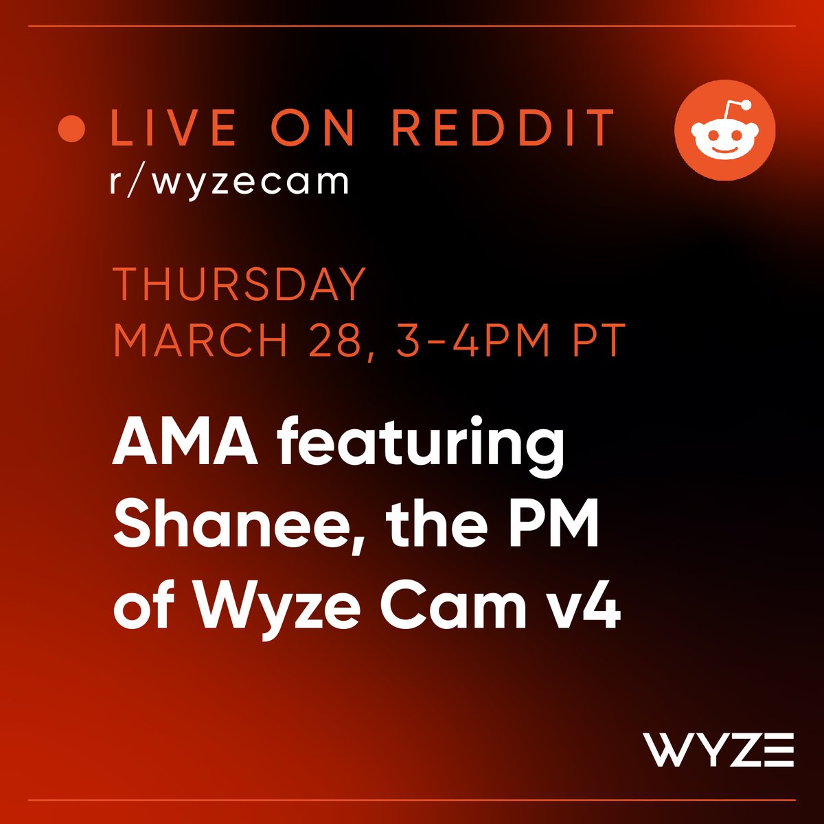 Post your questions for Shanee, PM of the newly released Wyze Cam v4 at the link below. AMA March 28th 3-4 PM PT reddit.com/r/wyzecam/comm…