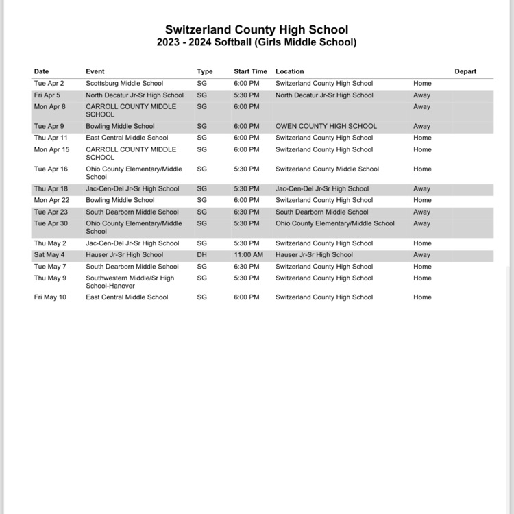 SCMS Spring Sports schedules...