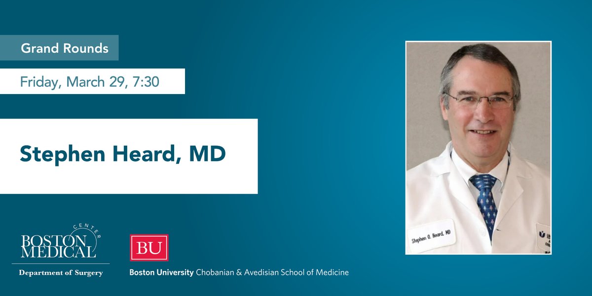 We are very pleased to welcome Dr. Stephen Heard as our @The_BMC Joint Anesthesia-Surgery Grand Rounds speaker on Friday. Professor & Chair Emeritus of Anesthesiology & Perioperative Medicine @UMassChan, he will reflect on changes seen and lessons learned over a 40-year career.