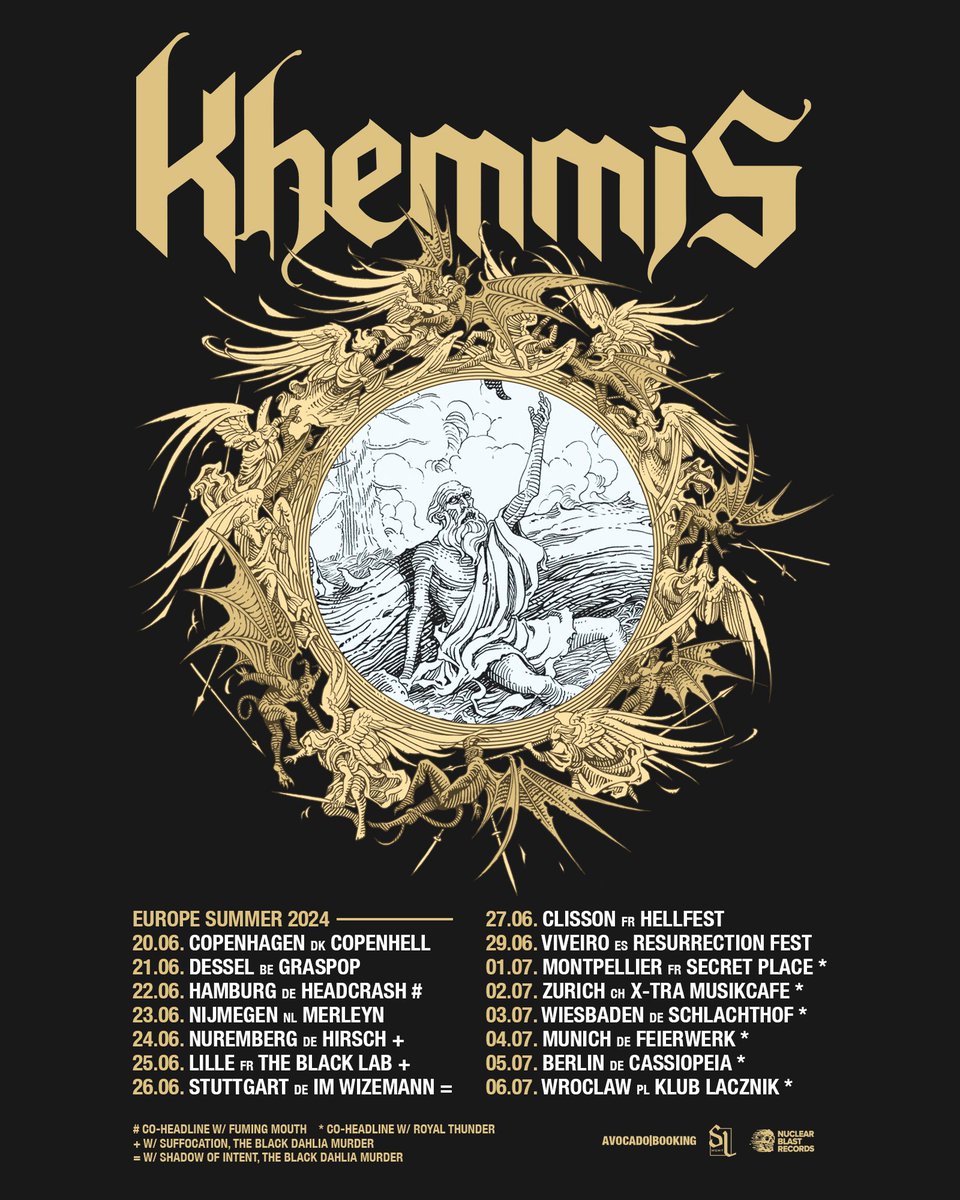 Khemmis (@khemmisdoom) on Twitter photo We’ve announced a ton of killer European shows this summer with <a href="/RoyalThunderAtl/">ROYAL THUNDER</a>, <a href="/SOIBandPage/">Shadow Of Intent</a>, <a href="/bdmmetal/">The Black Dahlia Murder</a>, <a href="/suffocation/">Suffocation</a>, and <a href="/FumingMouth/">Fuming Mouth</a> + a few festival appearances! We cannot wait! Let us know what show we’ll be seeing you at 🔥 We’ve announced a ton of killer European shows this summer with <a href="/RoyalThunderAtl/">ROYAL THUNDER</a>, <a href="/SOIBandPage/">Shadow Of Intent</a>, <a href="/bdmmetal/">The Black Dahlia Murder</a>, <a href="/suffocation/">Suffocation</a>, and <a href="/FumingMouth/">Fuming Mouth</a> + a few festival appearances! We cannot wait! Let us know what show we’ll be seeing you at 🔥