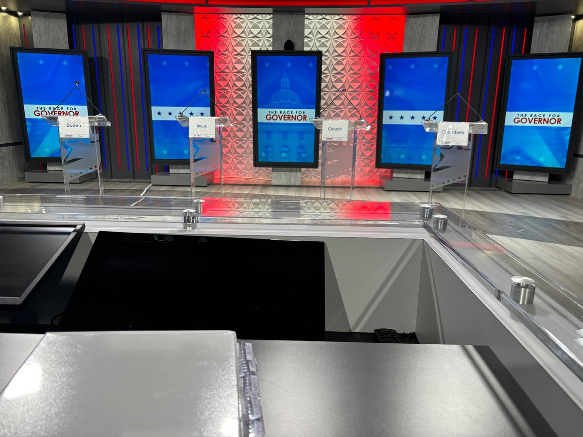 Behind the scenes as we prepare for tonight’s #INGovDebate on @FOX59 @CBS4Indy @WANE15 @WTWOnews @WEHTWTVWlocal @WLFI & other stations around the state- hope you can join @newsladyB & I at 7ET/6ET!
