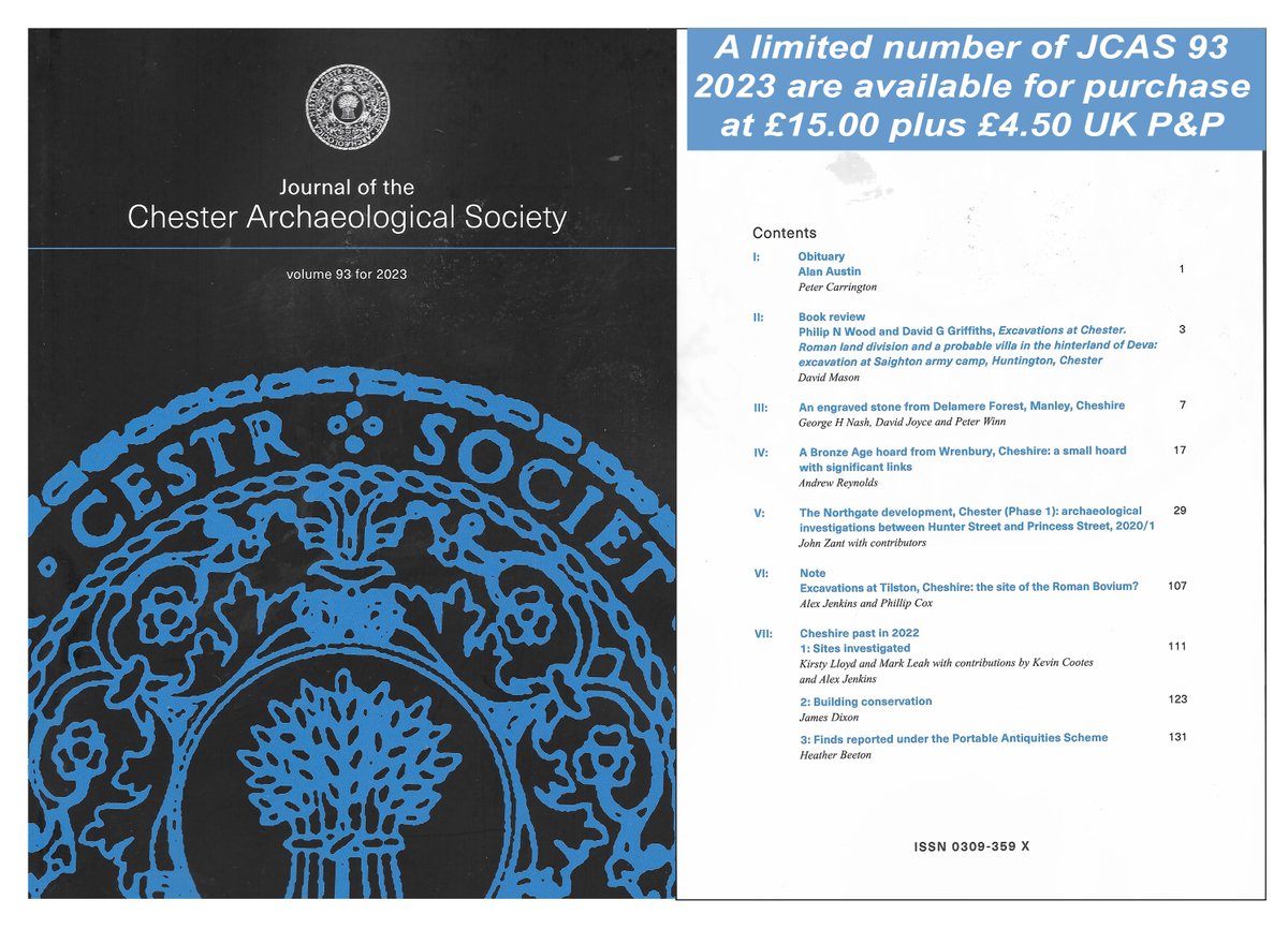 After sending copies of the most recent Journal of the CAS to our membership and libraries, we have a limited number of copies available at £15.00 plus £4.50 P&amp;P by cheque of bank transfer. Please contact our Membership Secretary for details: membership@chesterarchaeolsoc.org.uk