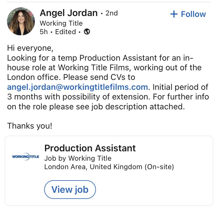 Great opportunity for someone 👇🏼🎬 #jobsinfilmTV