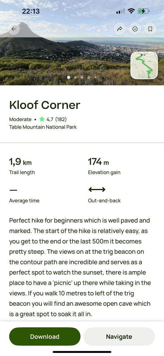 Kloof corner after work. Short, deceiving & steep. It took me 30 mins to get to the top, it used to be 45. Going down took longer in the dark and the windy was blowing us off the mountain in all that 90mins. A friend fell badly and is the fittest in the group. It was scary!