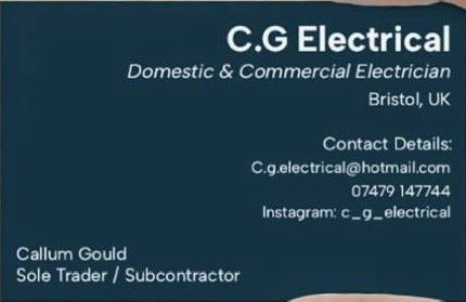 callumgould19's tweet photo. I have now gone self employed as a fully qualified electrician with experience in domestic and commercial settings. 
Please give me a call or email for any electrical services. https://t.co/l3uCbJ1h4b