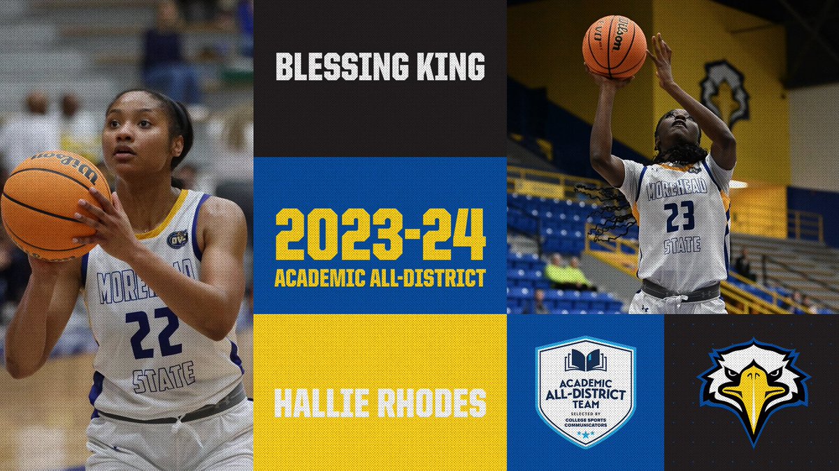 Congratulations to <a href="/MSUEaglesWBB/">Morehead State WBB</a> sophomores Hallie Rhodes (<a href="/HRhodes2022/">Hallie Rhodes</a>) and Blessing King (<a href="/blessingking_/">Blessing King</a>) for earning Academic All-District by <a href="/CollSportsComm/">College Sports Communicators</a>.

Story: bit.ly/43y8PGO #SoarHigher