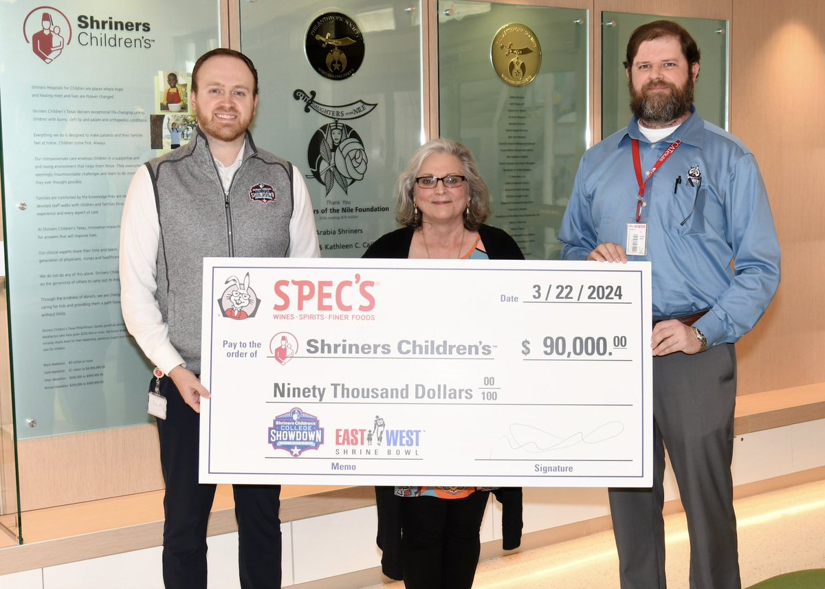 All 220+ @Specs1962 stores in Texas teamed up to raise $90,000 in support of Shriners Children’s (@shrinershosp) throughout the month of February. Thanks to Spec’s Wines, Spirits & Finer Foods for their continued support of our organization and signature sporting events.