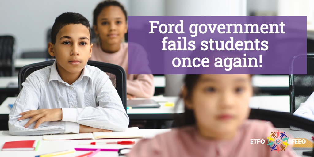 In today's #ONbudget the Ford government has failed Ontario’s students once again by shamefully refusing to allocate new funding to adequately support a high-quality #onted public education system. READ ETFO STATEMENT: etfo.ca/news-publicati… #onpoli