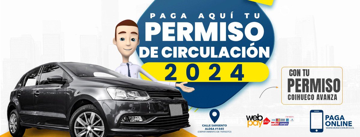 🚘 PAGO DE PERMISOS DE CIRCULACIÓN EN #COIHUECO 
🚙 sábado 30 y domingo 31 de marzo desde las 9.00 a las 18.00 horas, continuado.