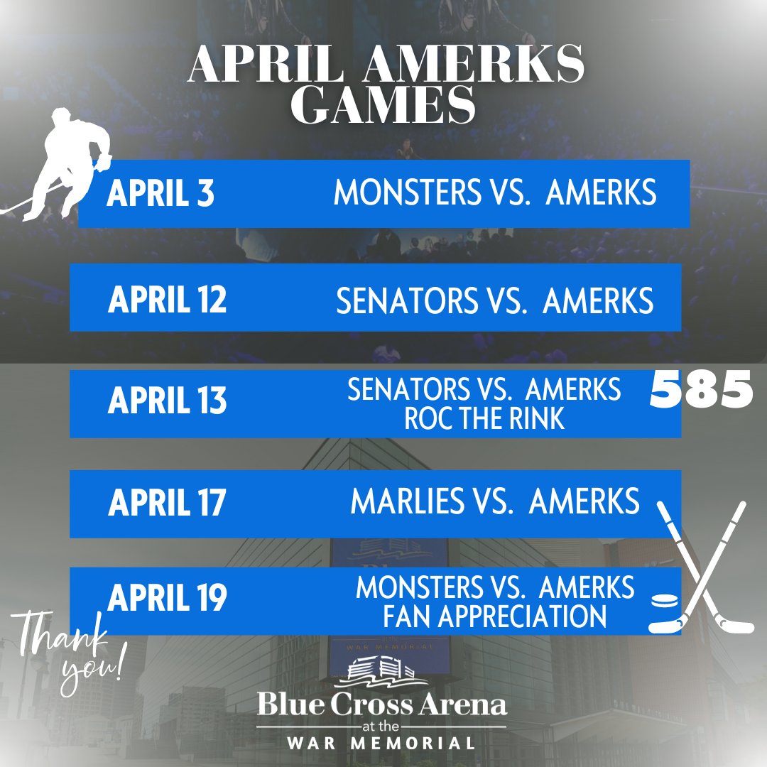 It's April - solar eclipse month with many great live events and @AmerksHockey & @RocKnighthawks games! Get 🎟️below: @ROCPhils Spectacular - bit.ly/3GqaW4N Gospel Celebration - bit.ly/3T7AwS2 Amerks- bit.ly/3PXAkEu Knighthawks- bit.ly/3sUUdn0