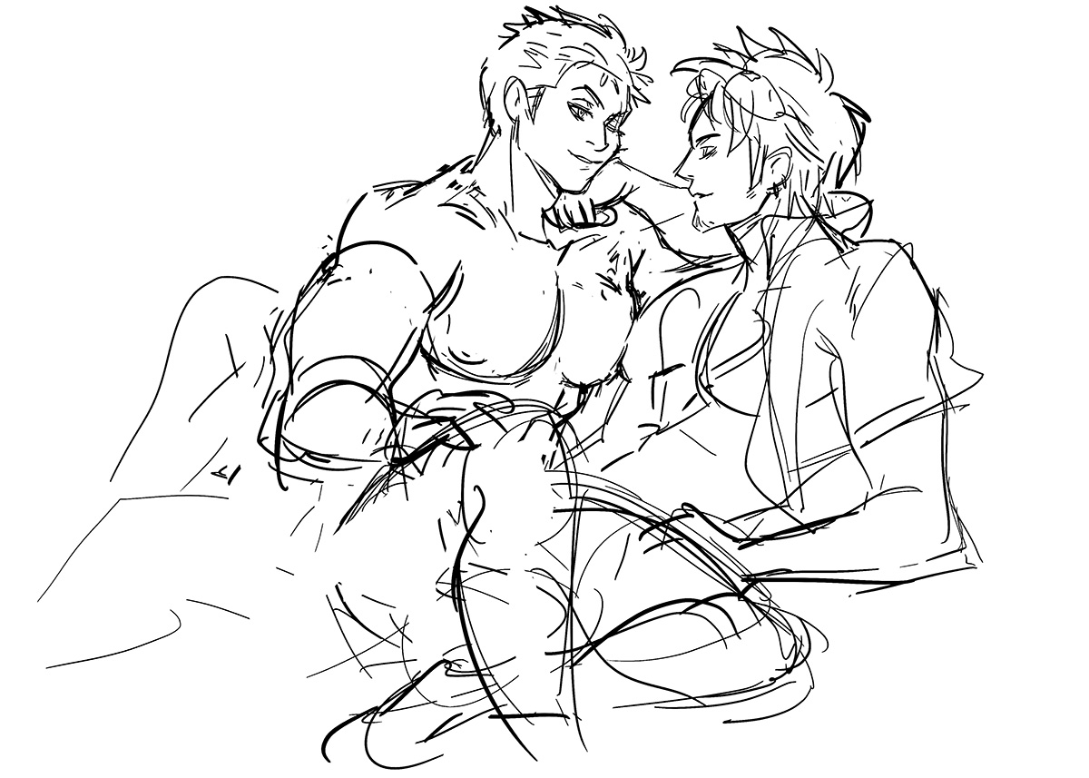 Ah, I should start sharing WIPs again since it takes me forever to finish anything. Pic inspired by boob squish. I am a simple person. #ロゾ