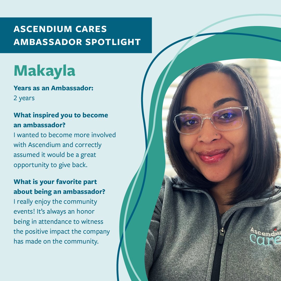 Our #AscendiumCares program ambassador, Makayla, supports our community giving efforts by spreading awareness of #VolunteerTimeOff opportunities and local events for our employees to get involved in. #FunFact: Ascendium raised funds for 33 local nonprofits last year.