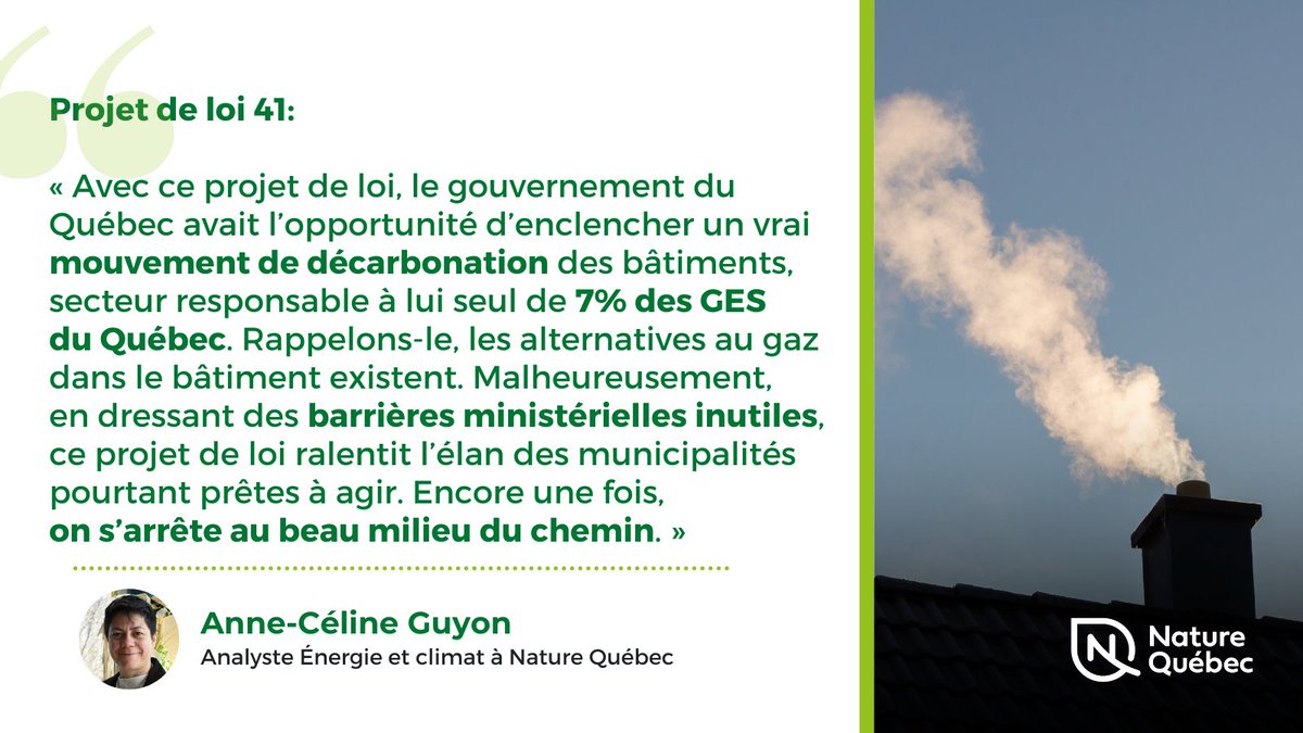 NatureQuebec's tweet photo. COMMUNIQUÉ 📢Adoption du projet de loi 41 : Une loi prometteuse gâchée par des contraintes ministérielles -> https://t.co/aWa9m1che3 @SortonsleGaz #Polqc #Assnat @AShields_Devoir @JTLeveille_LP #gaz #sortonslegaz #climat https://t.co/Td6vXn1erw