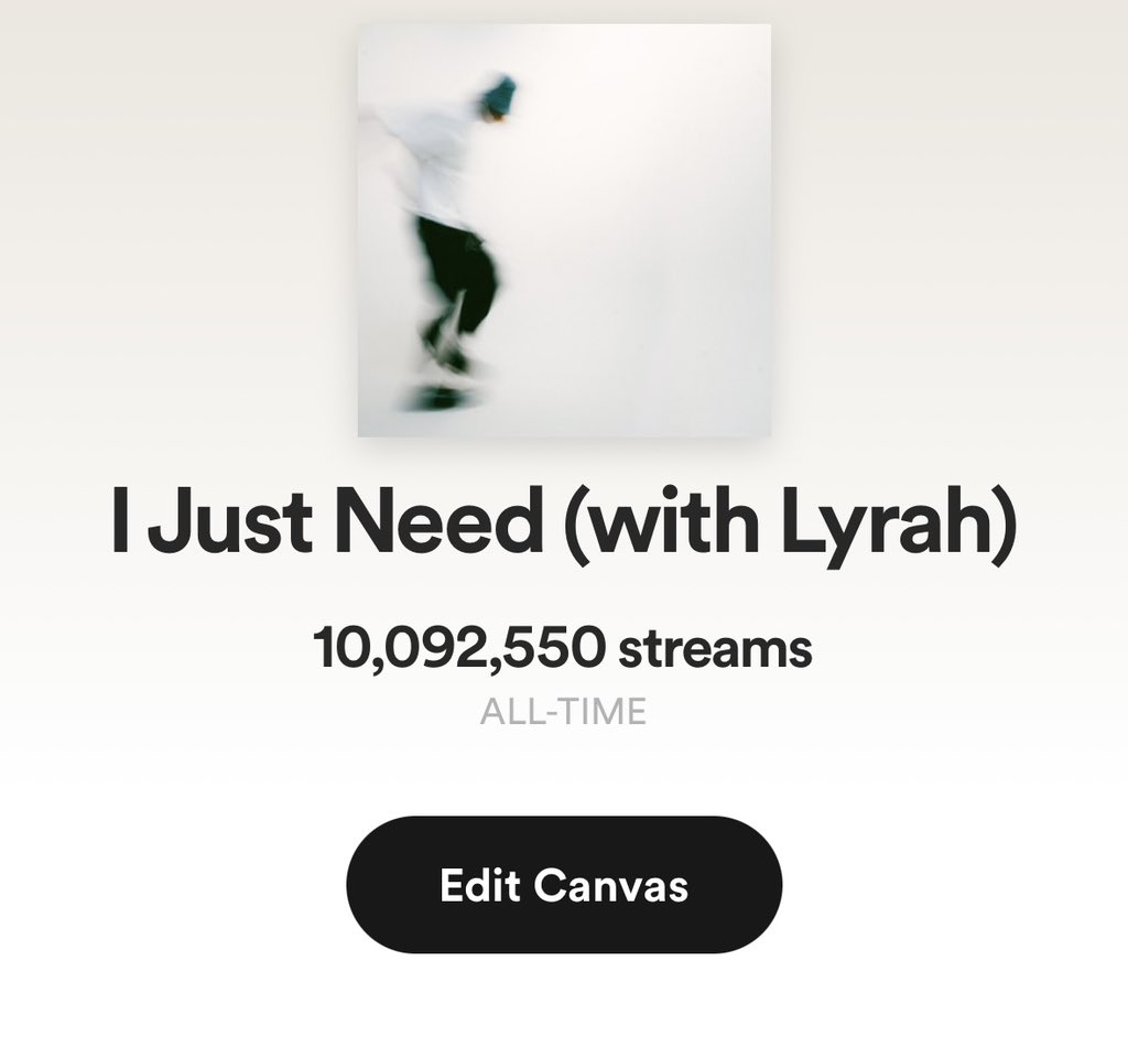 10 million today on I Just Need If you’re a creative/artist - just remember that seeing it/believing it is 50% of the work Keep going!!