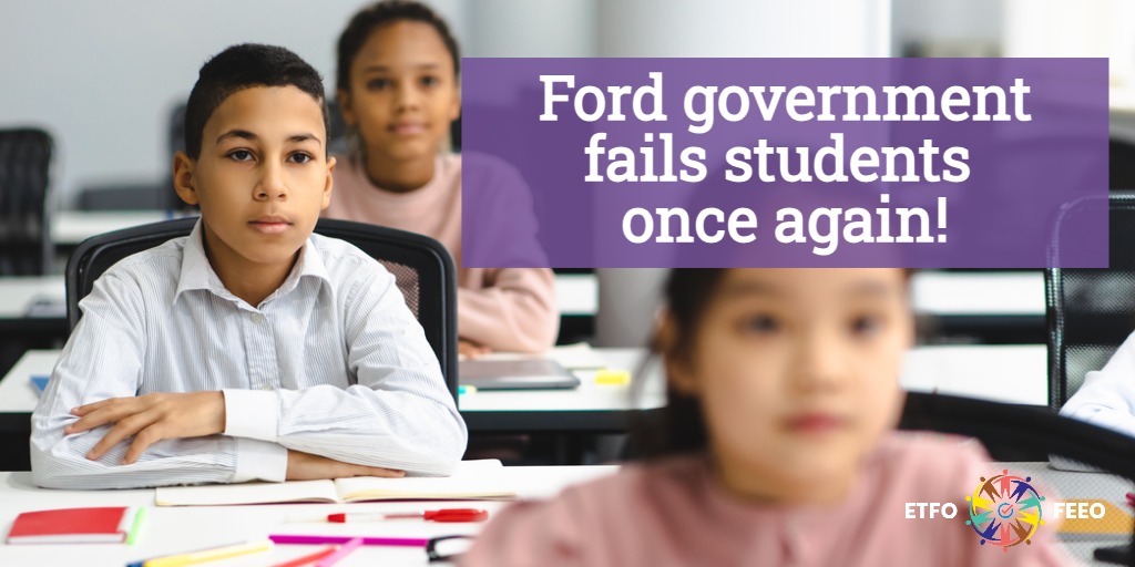 By once again neglecting to allocate adequate funding in today's ON budget, the Ford govt has chosen to perpetuate a crisis that continues to undermine public education. Despite a growing need to invest, the govt persists in depriving #onted and students! etfo.ca/news-publicati…