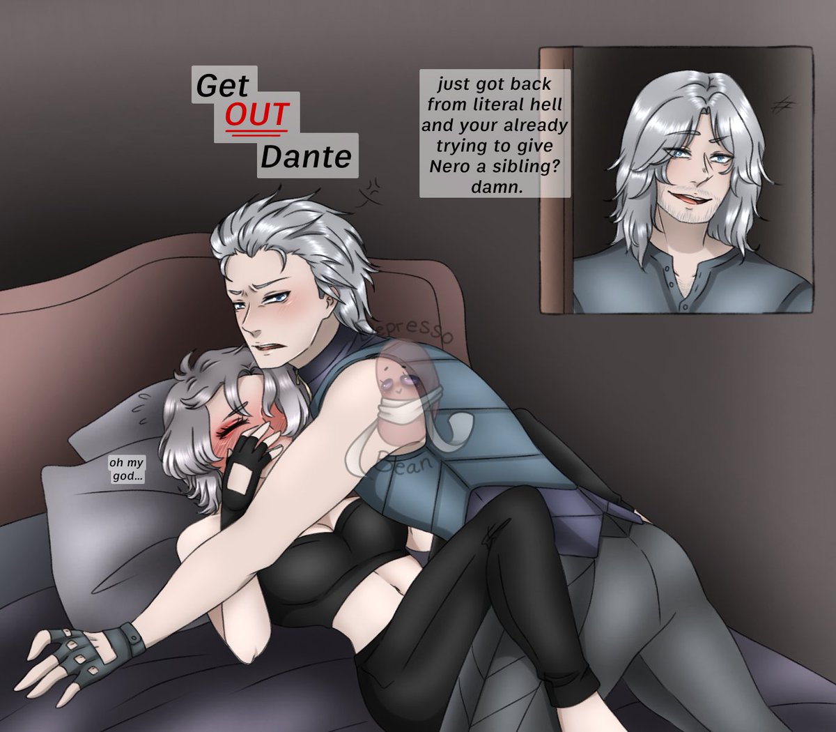 Trying to catch up. (Keyword: 'trying')

Small thing with Dante and Vergil coming back and Vergil just wants to spend time with Cecilia, making up some lost time. But ofc there's an interruption.

#dmc #ocxcanon #devilmaycry #dmc5  #Dantesparda #Vergilsparda #Dante #Vergil #art