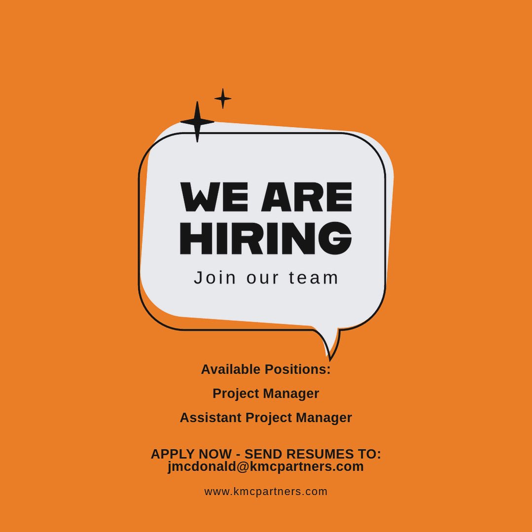 KMC is growing and looking for Project Managers, Superintendents, and Assistant Project Managers to join our team! 

📧: jmcdonald@kmcpartners.com for resumes. 

#kmcpartners #buildwithconfidence #philadelphia #interiors #generalcontractor #superintendent #constructionmanagement