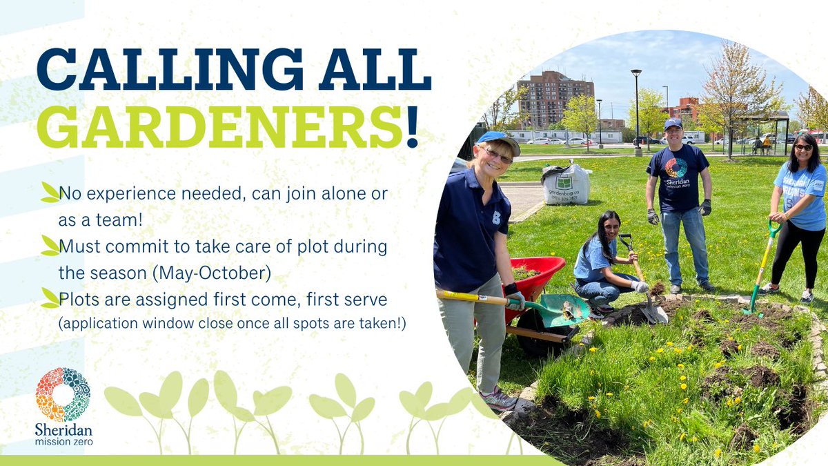 Join us at Trafalgar and David campuses! Our team if going to guide you how to grow and harvest local, organic, in-season food and much more gardening tips!

Find more information on how to apply in the following link central.sheridancollege.ca/announcements/…

#CommunityGardens