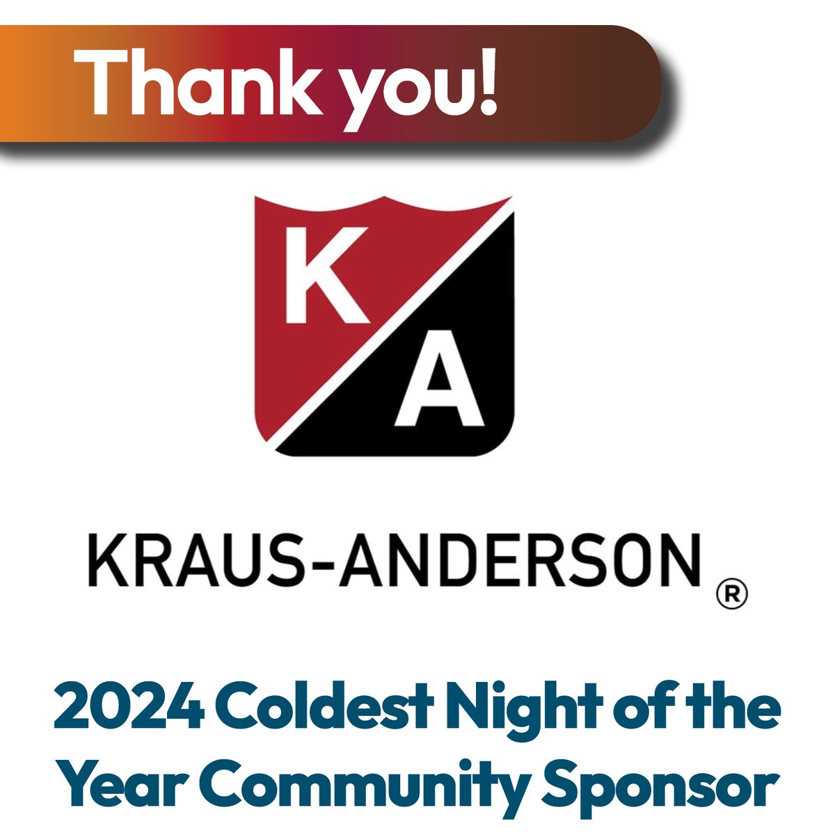 @krausanderson has been Agate's partner on several projects over the years and we are so glad they sponsored our Coldest Night of the Year event! We are grateful for their continued generosity and care for our community.