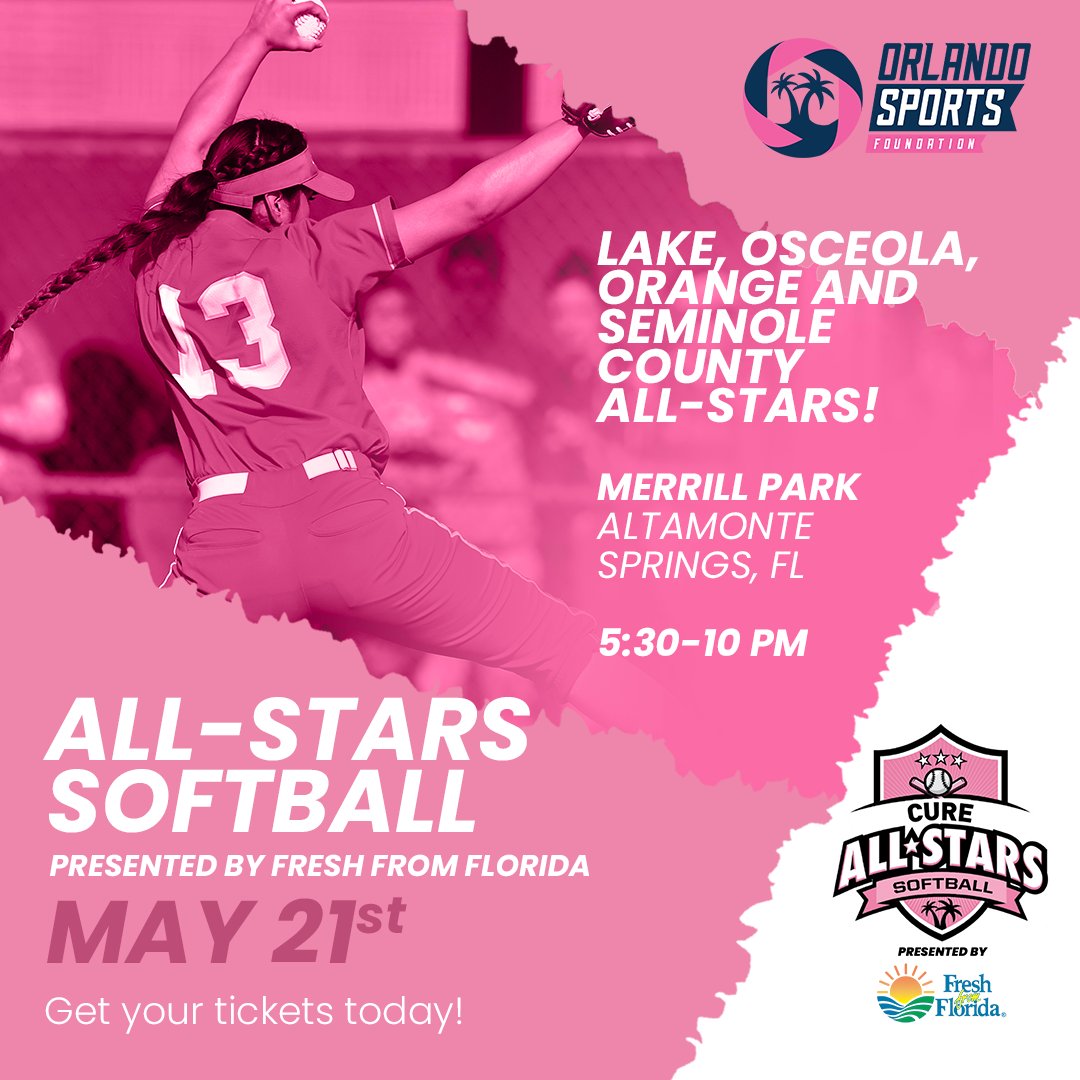 Orlando Health Cure All Stars (@cure_all_stars) on Twitter photo The Orlando Sports Foundation is excited to announce our Cure All-Stars Softball Tournament presented by <a href="/freshfromFL/">Fresh From Florida</a>!
The tournament kicks off at 5 PM on Tuesday, May 21st. For more info. and to purchase tickets: linktr.ee/OrlandoSportsF…
#CureAllStarsSoftball #OrlandoVsCancer The Orlando Sports Foundation is excited to announce our Cure All-Stars Softball Tournament presented by <a href="/freshfromFL/">Fresh From Florida</a>!
The tournament kicks off at 5 PM on Tuesday, May 21st. For more info. and to purchase tickets: linktr.ee/OrlandoSportsF…
#CureAllStarsSoftball #OrlandoVsCancer