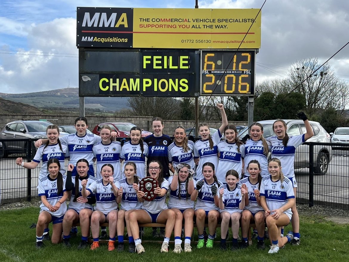 First ever Fèile win for the girls ⁦@drominteegac⁩ following on the boys success in 2022 & 2023. Huge credit to a great group who will now proudly represent ⁦@ArmaghLGFA⁩ at national level in June. A measure of the work invested by parents & coaches over many years.