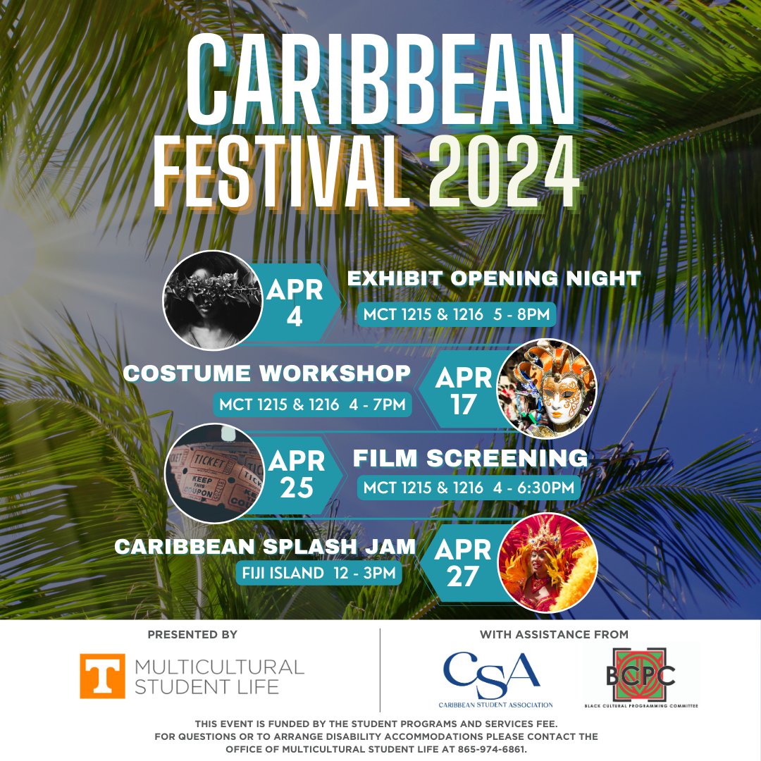 Ready for some carnival and Caribbean vibes? Add these dates on your calendar! @ArtsSciencesUT @UTKAfricana @LASO_UT @utkhistory @BeauGaitors @ToreCarlOlsson @ClemonsAris @UTKGeography @UTKreligion