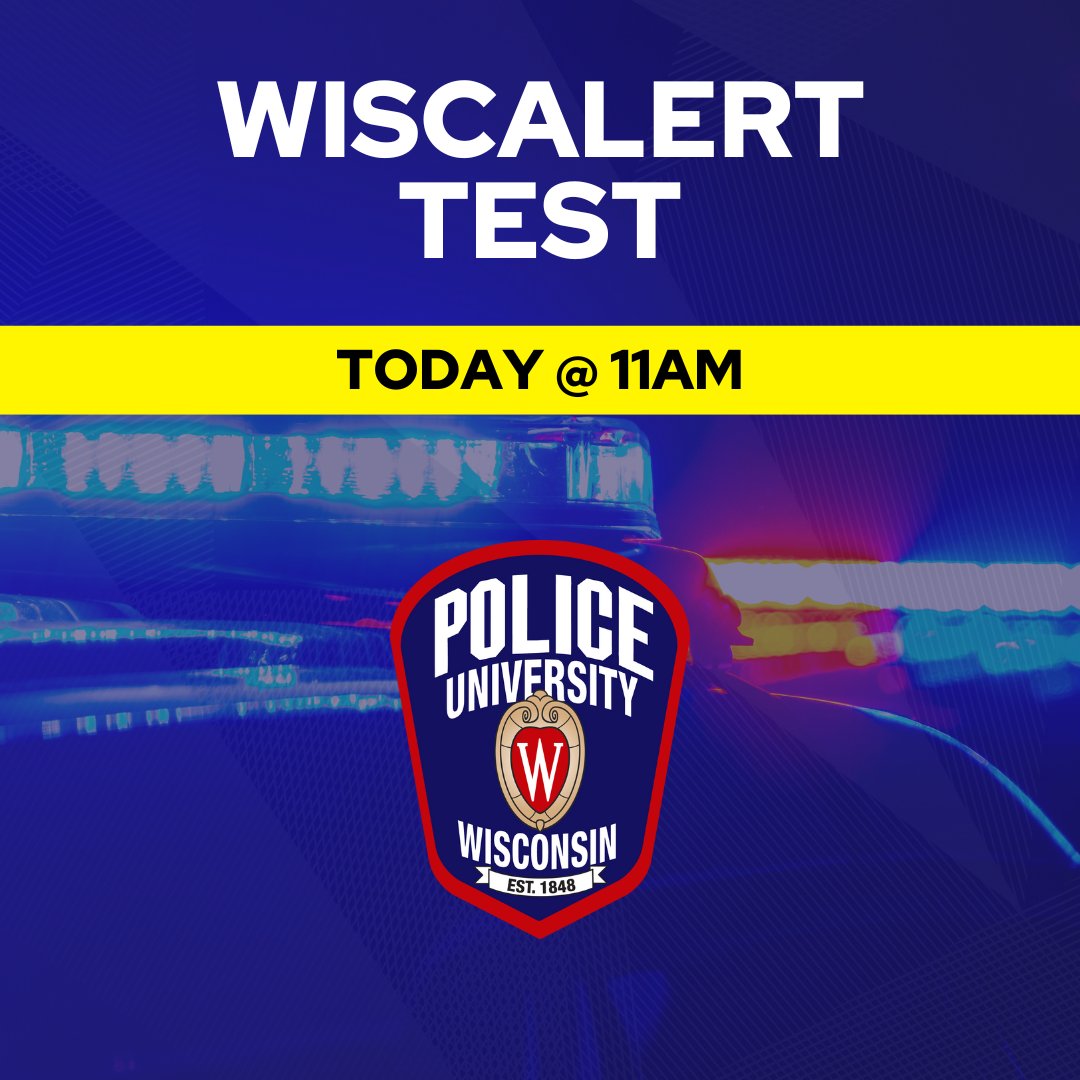 🚨⚠ TEST TODAY! ⚠🚨 We'll be testing the WiscAlert system TODAY 11am. You'll receive the test like you would a normal WiscAlert, but no action is needed. More info » uwpd.wisc.edu/uwpd-launches-…
