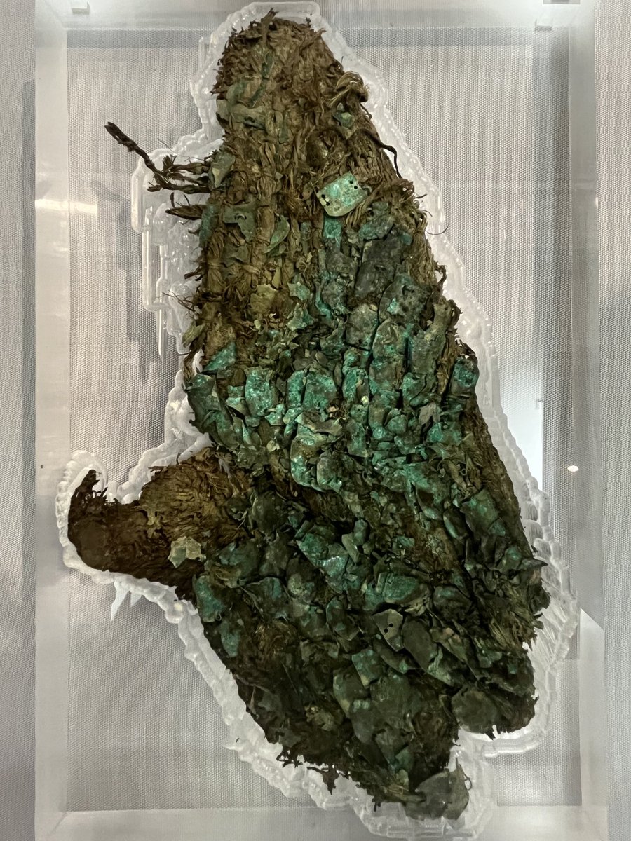 Blown away by this surviving piece of Roman armour consisting of bronze scales sown onto a linen vest. Discovered at Carpow fortress in Perthshire & on display at the McManus Museum in Dundee