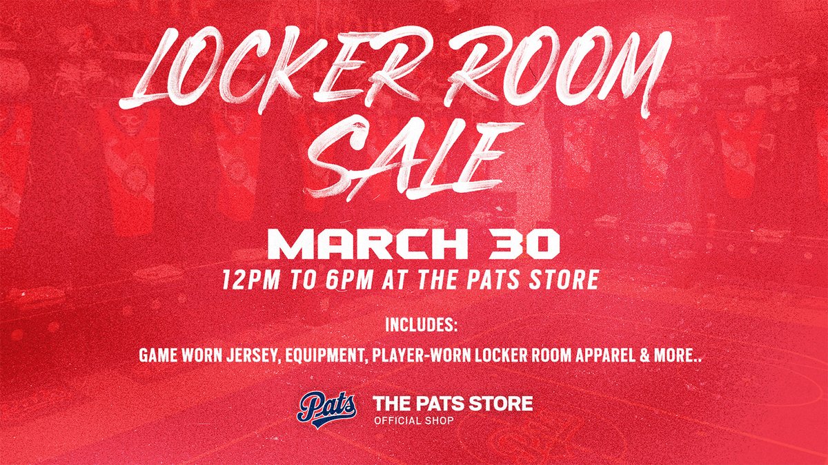 Gear up, fans! 🚨 Don't miss out on our Locker Room Sale happening March 30th from 12PM to 6PM at the Pats Store, Brandt Centre! Score game-worn jerseys, top-notch equipment, player-worn locker room apparel, and much more! Get there early and gear up like a pro! 🏒🛍️