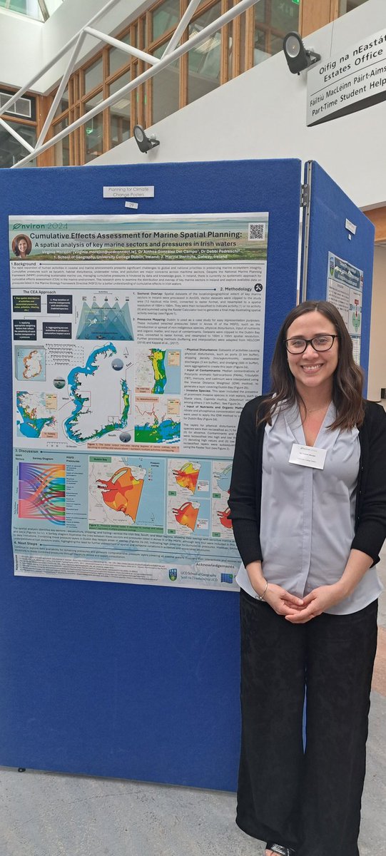 Great to meet our @MarineInst and @UCD_Research Cullen Scholar Virginia at #Environ24 presenting her research on the development of a GIS-based CEA methodology intended to enhance the evidence-base for Marine Spatial Planning