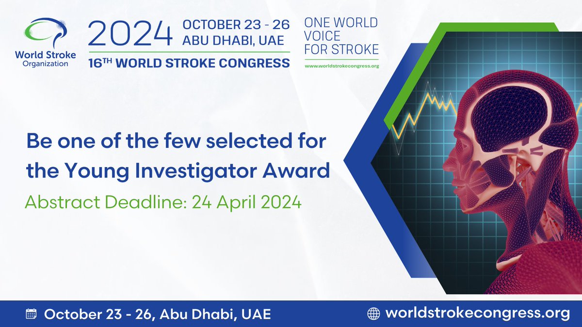 Are you a young investigator with groundbreaking research in the field of stroke? Don't miss your chance to shine at #WSC2024 with the Young Investigator Award! 🔍 Review the criteria and apply now to make your mark on the global fight against #stroke: bit.ly/3Pxh1RB