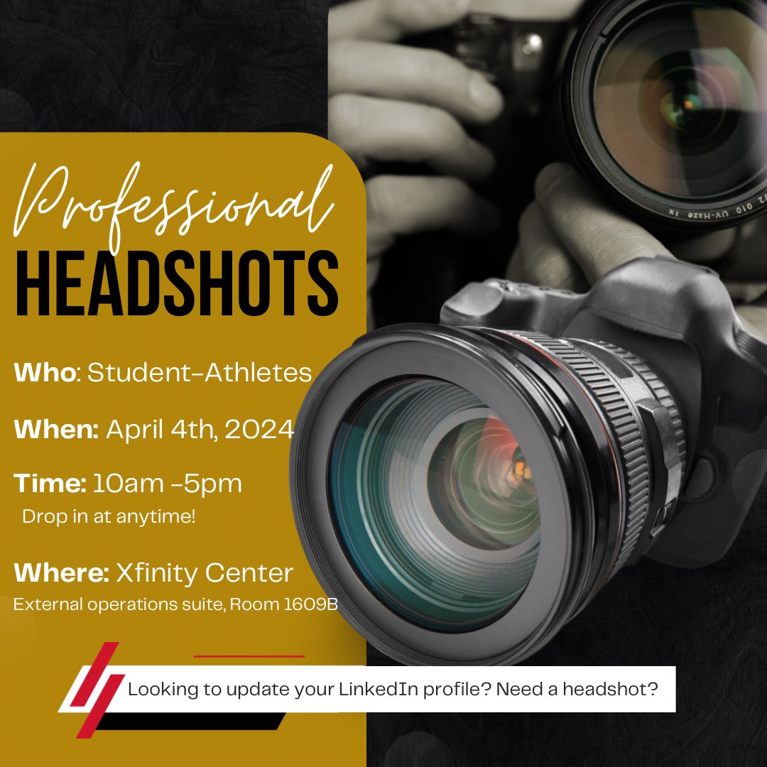 Need a new headshot??📸😁 ⁣ Drop into the Xfinity Center on April 4th between 10am-5pm! #headshots #linkedin #businessprofessional #pose