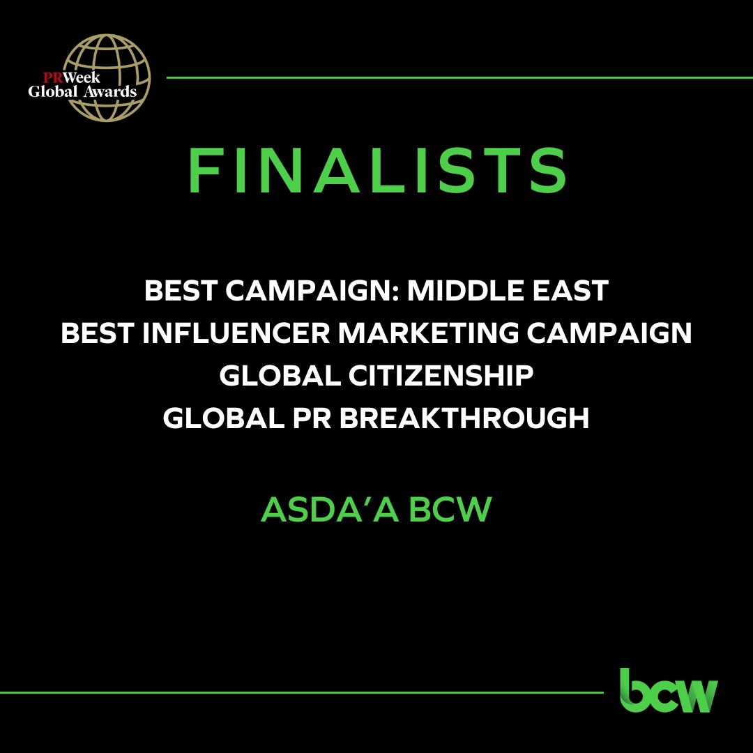BCW has been shortlisted for 7 categories at the @PRWeekGlobal Awards! Also congrats to @AxiCom for International Agency and @HKStrategies for Best Campaign: Middle East! Congratulations to all! Read more: bit.ly/4cuMUEq @asdaabcw @bcwldn