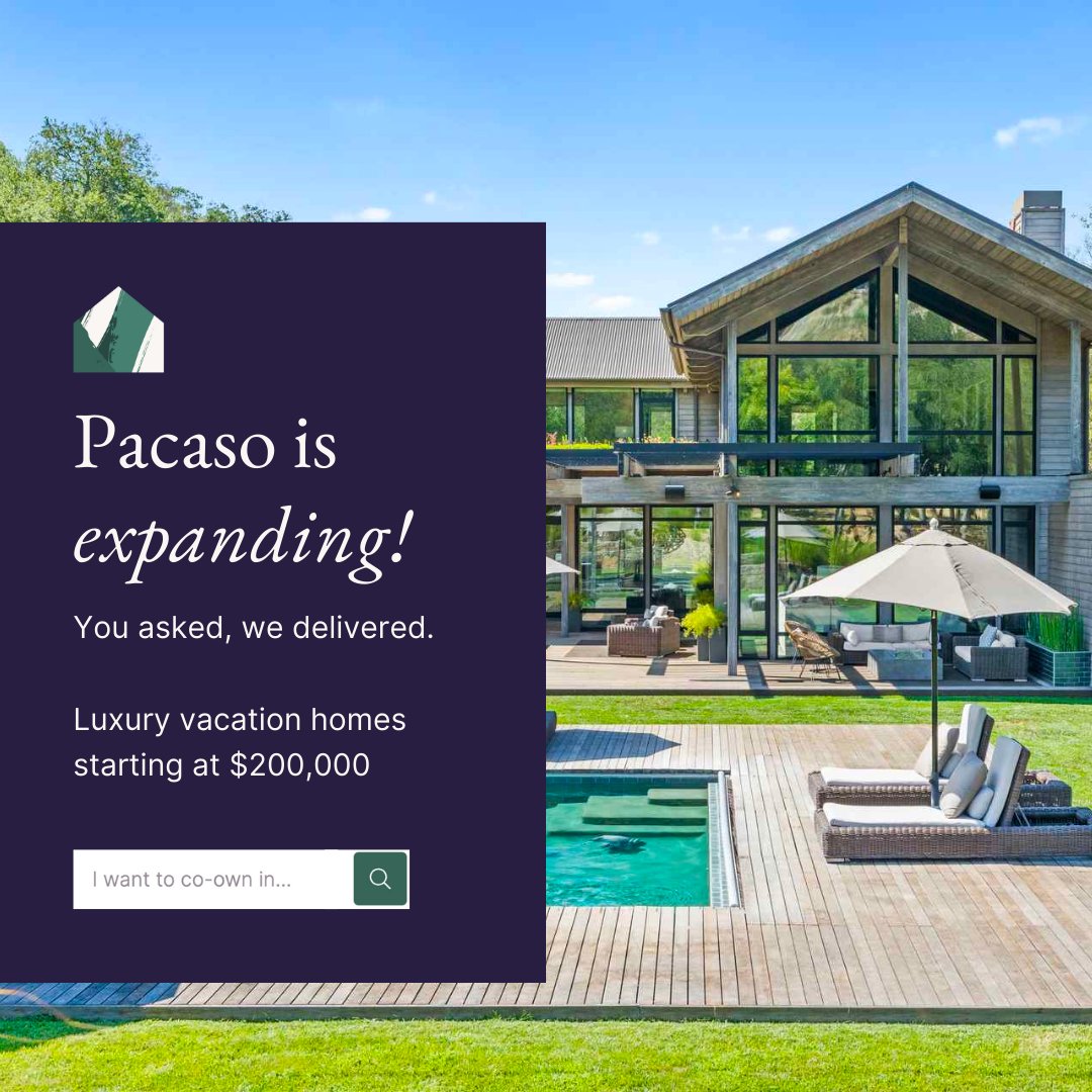 .@pacasohomes has gone nationwide with 200x more listings starting at $200K! You decide which listings become fully furnished Pacaso homes. Find your dream vacation home at Pacaso.com