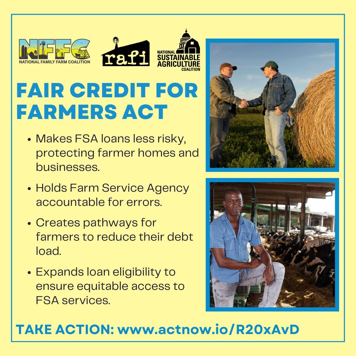 This week, we’re taking action on the #FairCreditForFarmersAct to hold the FSA accountable to the farmers it serves. Call your members of Congress right now - don’t worry, we’ll walk you through it at 👉bit.ly/4cwIFYR