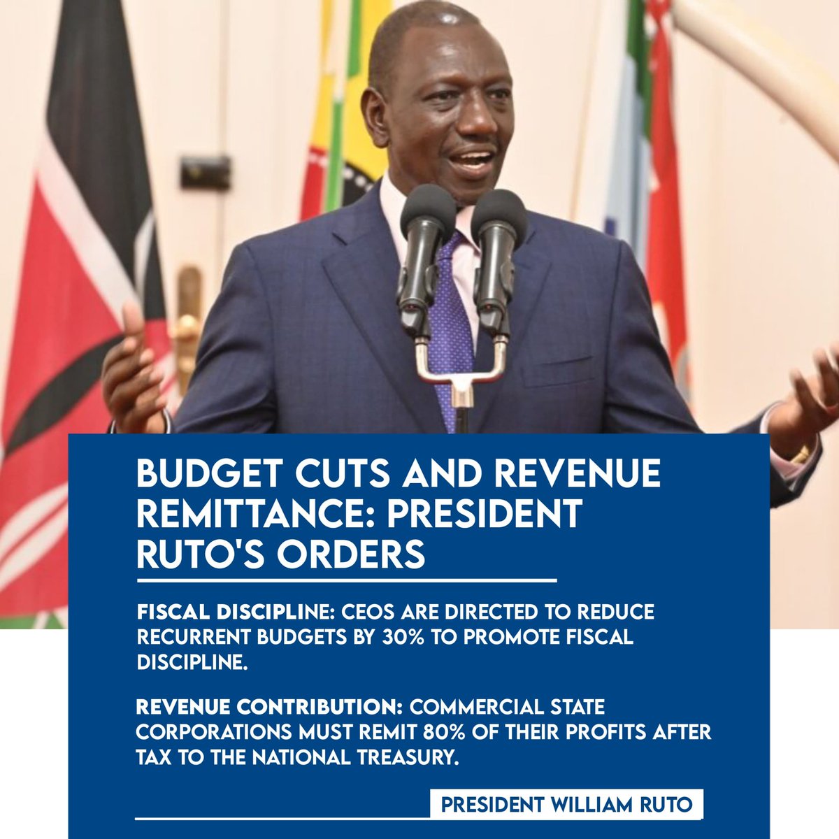 President William Ruto orders a budget cut and Revenue Remittance.
#RutoEmpowers #KenyaNiSisi 

(Rest in Peace Brian Chira)