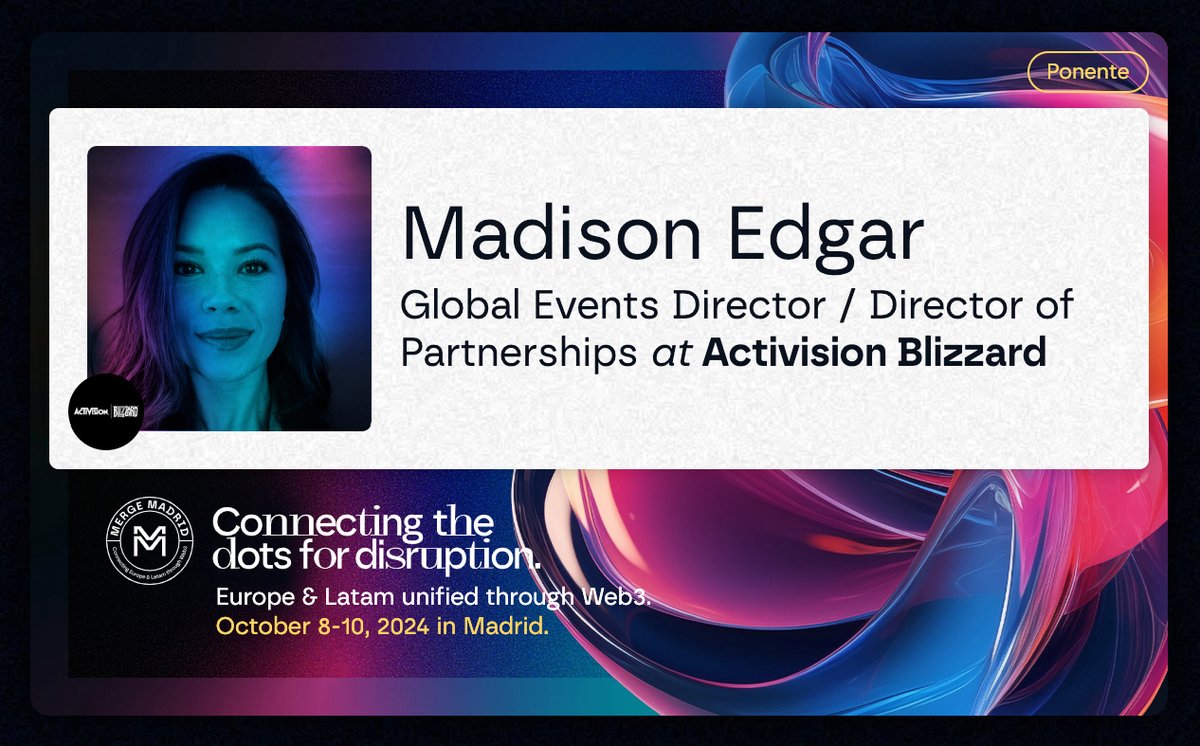 Excited for Madison Edgar at @MergeMadrid ! Her blend of e-Sports leadership & strategic partnerships showcases how #Web3 & #blockchain elevate #BrandActivation. With a strong focus on DE&I and #Sustainability, she embodies innovation. Don't miss her insights! 📍Madrid, Oct 8-10.