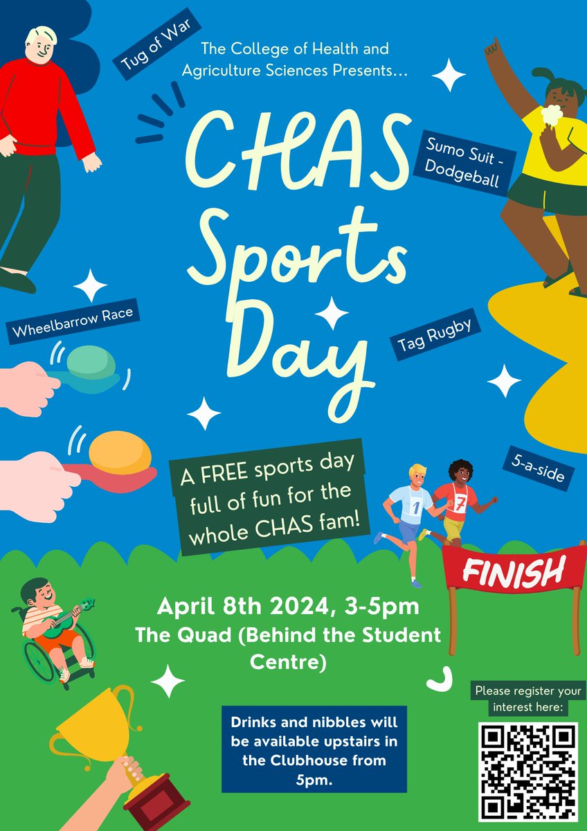 📢 All UCD College of Health & Agricultural Sciences students and staff are invited to take part in a FREE fun sports event on Monday 8th April at The Quad (behind the Student Centre) from 3pm with FREE food and drinks afterwards 📢 Hope to see you there! 🤾‍♀️🏅⚽🤼‍♀️🏆🤾🏉🎉