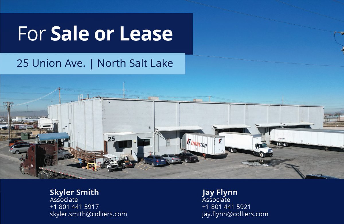 🌟 Incredible Opportunity Available! 39,960 SF of prime manufacturing-distribution space available for sale or lease in North Salt Lake. Contact Jay Flynn or Skyler Smith for details! #AccelerateSuccess #IndustrialSpace #ForSaleOrLease