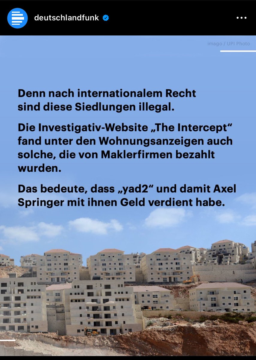 Freue mich, dass @DLF meine Recherche für @theintercept aufgegriffen hat, die zeigt dass Axel Springer SE über die israelische Tochterfirma Yad2 Geld mit dem Verkauf von Wohnungen, Häusern und Grundstücken / Bewerbung von Bauprojekten im illegal besetzten Westjordanland verdient.