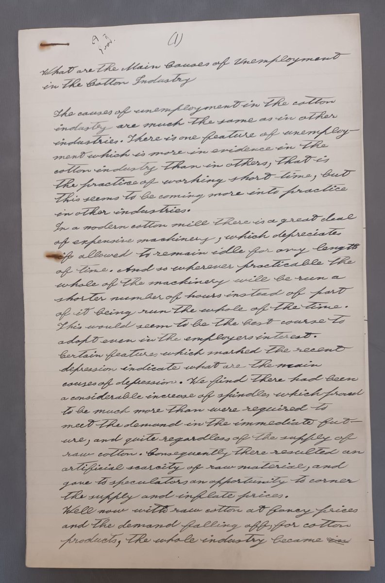 Some of the first WEA Tutorial essays that were written by students from Rochdale and Longton. Topics included: - The Organisation of the Pottery industry – the end of small unions - What are the main causes of unemployment in the cotton industry?