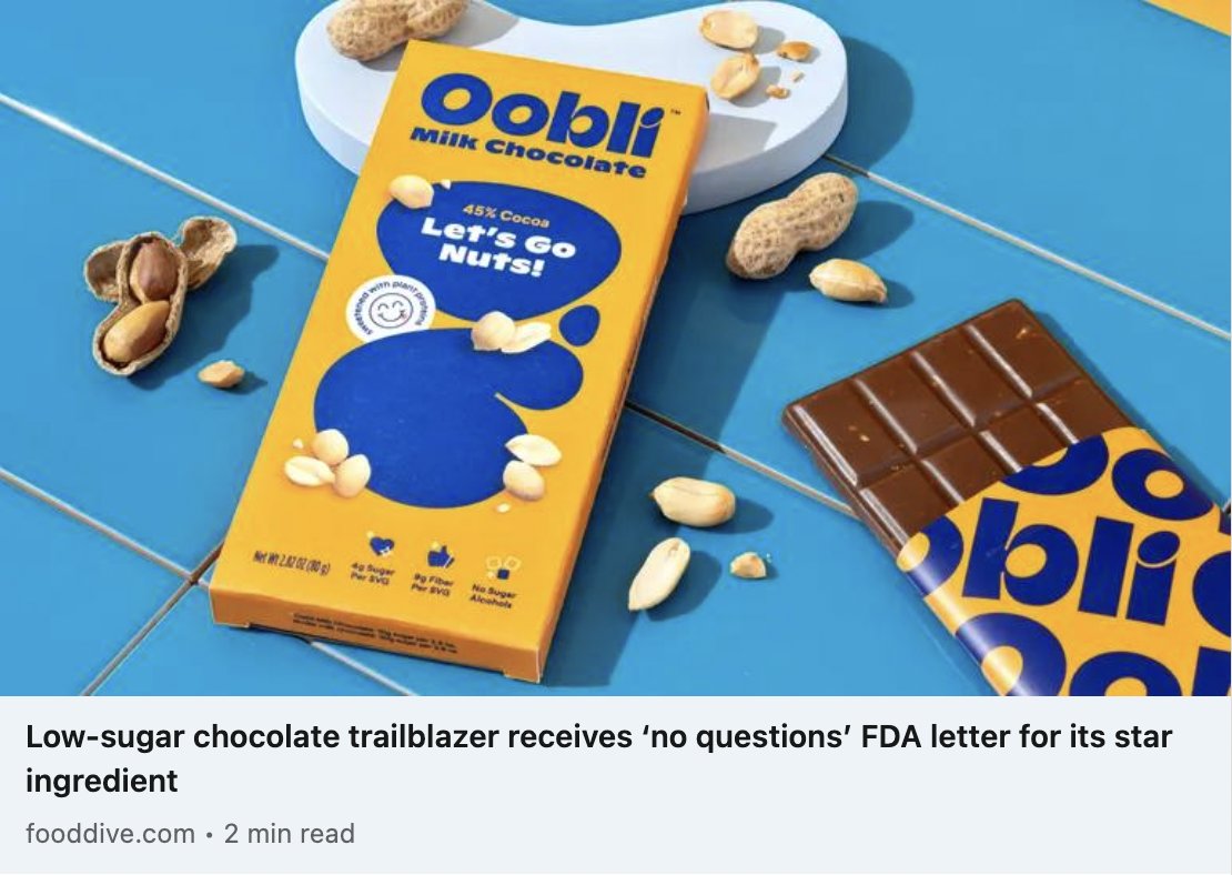 Thanks @fooddive for featuring #oobli in your recent article: 'Low-sugar chocolate trailblazer receives 'no questions' FDA letter for it's star ingredient'.🎉

💻shorturl.at/uvGI6

#lowsugar #milkchocolate #darkchocolate #sweeticedtea #foodtech #innovation #fooddive #press