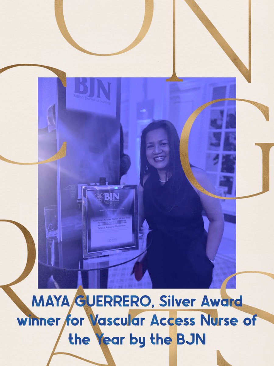 We're thrilled to announce that our officer @CNS_IVnurse has been named the Silver🥈 Award winner for Vascular Access Nurse of the Year by the @BJNursing! 🎉 Join us in celebrating her dedication and excellence in the field of nursing! 👏 #NursingExcellence #BJNAwards2024