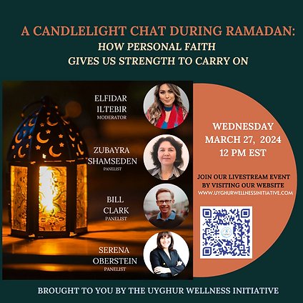 Upcoming event tomorrow 🎙️ 'How Personal Faith Gives Us Strength to Carry On' with the #UyghurWellnessInitiative 📅 Wednesday, March 27, 2024 🕛 12:00 p.m. EDT 📍 UHRP's @Facebook @Youtube @X @SJOberstein @ZubayraZubeyre @UyghurProject @Iltebir @Uyghur_American